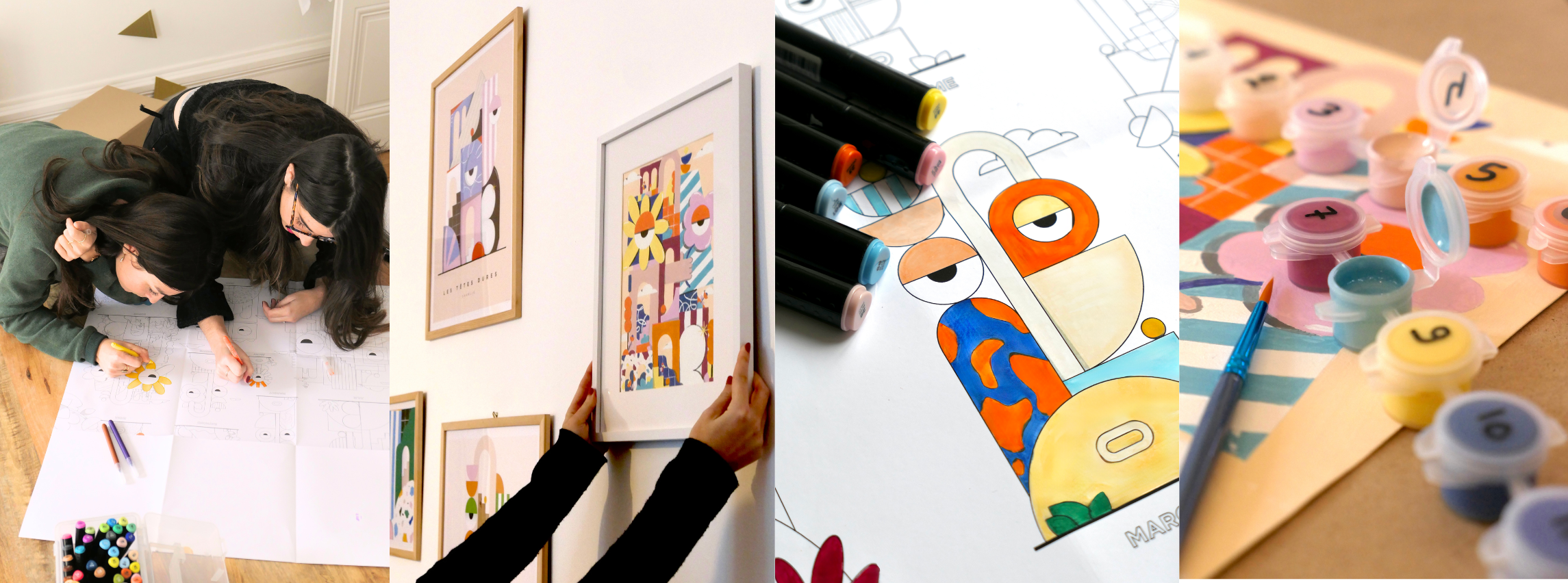 Photo du coloriage XXL collaboratif les tetes dures, résultats de la peinture numerotee Lundi en huit dans un cadre